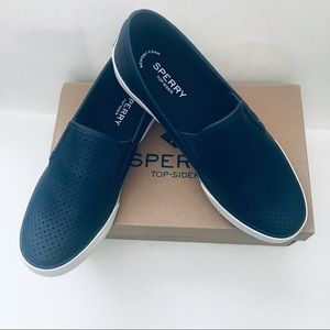 💯Sperry Pier Side Leather Navy  Slip On Shoes 👟